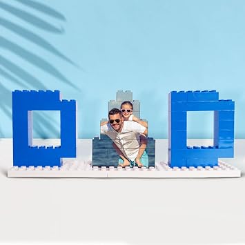Custom Dad Picture Frame, Personalized Fathers Day Birthday Gift for Dad, Funny Cutomized Building Brick Photo Block Puzzles Gifts for Daddy Papa PAPY Grandpa Husband