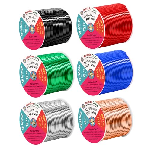 Image of Mandala Crafts 18 GA Black Red Green Assorted Anodized Aluminum Craft Wire | 450 FT, Colored, Flexible, Bendable for Bonsai Armature Sculpting Wire Wrapping Jewelry Making, Weather & Tarnish Resistant