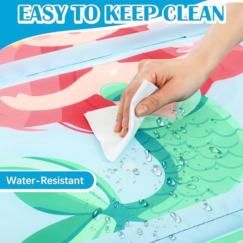 Image of Shellwei Vinyl Nap Mat Kid Preschool Daycare Sleep Mat,Mermaid | 1 inch Thickness, 45 inch x 19 inch x 1 inch, 4-section Softness Rest Mat, Suitable for Daycare Travel, and Home, Easy to Clean