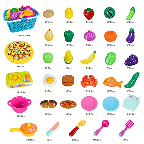 image for Attmu 61 Pcs Pretend Play Food Toy for Kids Play Kitchen Cutting Toys 