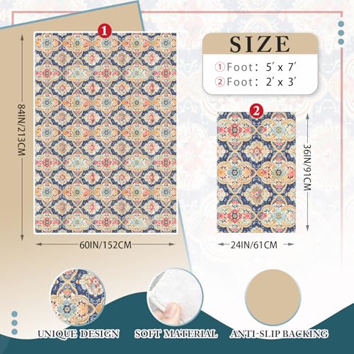 Tapete Boho Vintage 2x3 Ft Lavable Antideslizante miniatura 2
