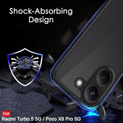 Image of TheGiftKart Hybrid Shockproof Back Cover Case for Mi Redmi Turbo 5 5G / Poco X8 Pro 5G | Camera Protection Module | Hard Back Cover Case (PC & TPU, Translucent Smoke Matte Back, Black Sides)