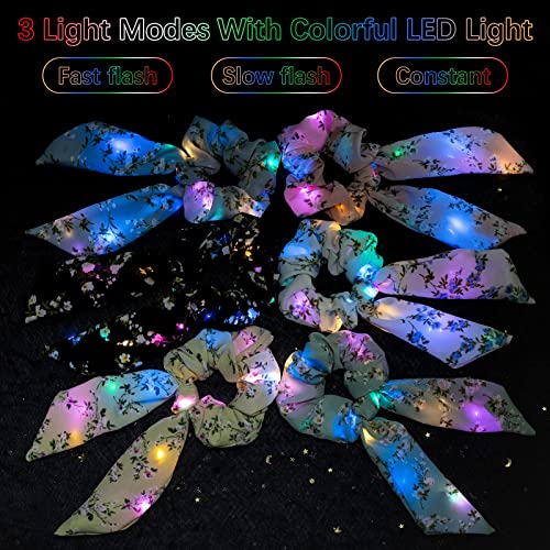 Neon Light Up Bow Scrunchies For Girls, Cute Led Hair Scrunchie Ponytail Holders Scarf Hair Ties Women Rave Accessories Glow In The Dark Party Favors Supplies Birthday Halloween Christmas 6 Pack #TOP5