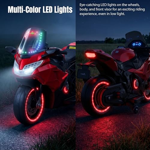 Image of Baybee BoltX Electric Bike for Kids 3+ Years | Baby Rechargeable Battery Bike with Training Wheels, Hand Accelerator, Foot Brake, Led Lights & Music | Battery Operated Bike for Kids to Drive (Red)