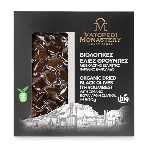 Organic Dried Black Olives (Throumbes) from the Ancient Groves of Vatopedi Monastery, Mount Athos - 500g