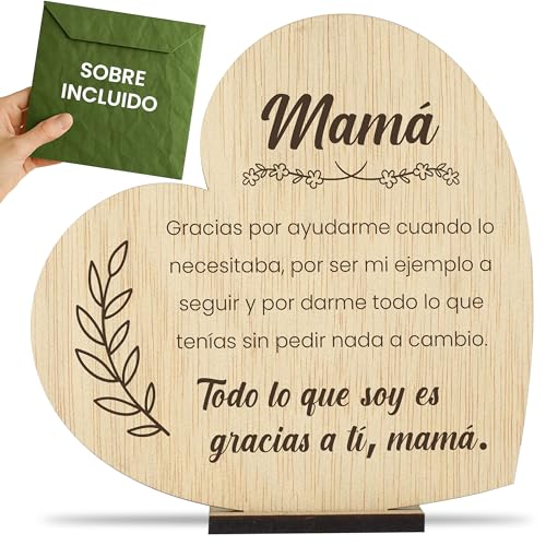 CONTRAXT Tarjeta regalo Dia de la Madre madera. Regalo original Postal cumpleaños, Que regalar a una madre Felicitacion feliz día de la madre.