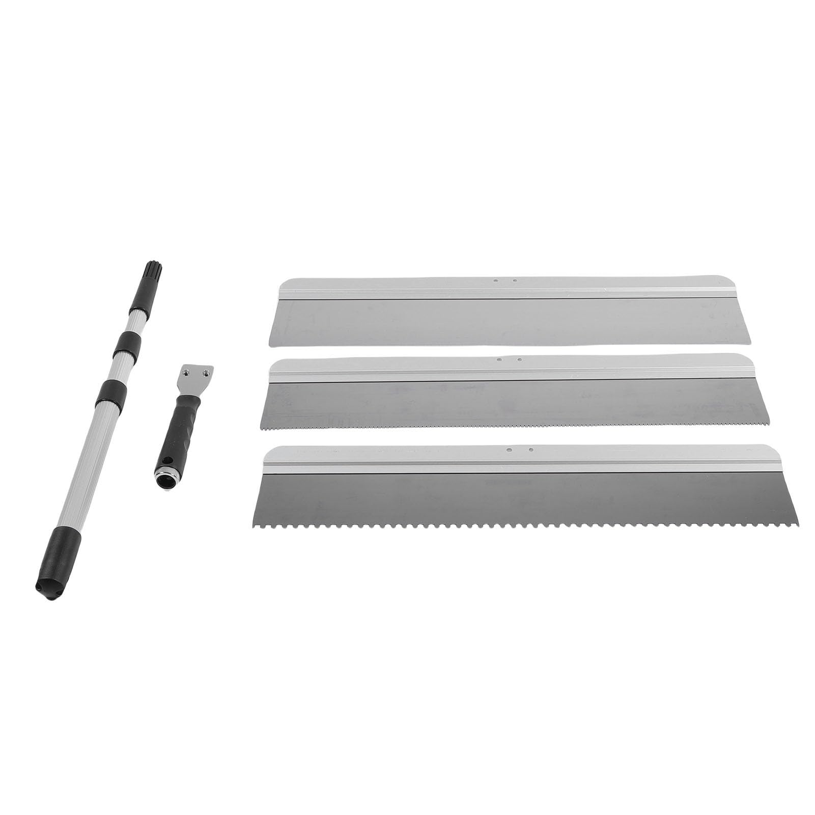 Walfront Rascador de Cemento Autonivelante, Escurridor de Cemento, Herramienta para Revestimiento de Pisos, 24 Pulgadas, 3 Raspadores, 6 Mm, Cuadrado y Dentado en V, Poste Telescópico