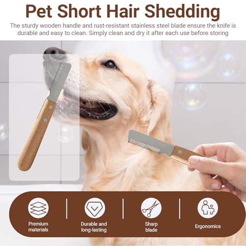 Hunde Trimmmesser für Stumpf Hundes Rauhaardackel Dackel Fein Deckhaar Terrier, Trimmkamm Hund mit Holzgriff, Deckhaar Trimm Messer, Abisoliermesser Ergonomisches Unterwoll Geschliffenem Edelstahl