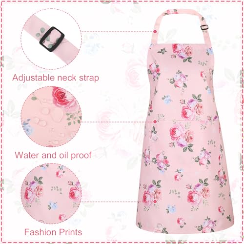 Floral Aprons for Women, Adjustable Waterproof Chef Aprons with Pockets for Cooking Gardening Housework - Image 4