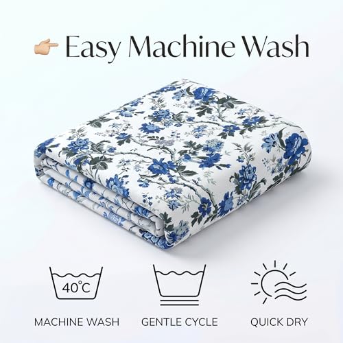 Image of Mafatlal Saanjh 144 TC Single Bed Sheet Cotton 90x60 Inch | Pure Cotton Bedding Set | Floral Printed Bed Cover | Lightweight Breathable Comfort | Block Printed | Pillow Cover Included | Prime Blue