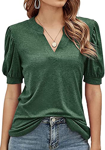 PADOLA Damen T-Shirts Puffärmel Blusen V-Ausschnitt Basic Tops Sommer...