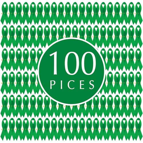 Image of Curvier 100PCS Green Satin Ribbons for Mental Health Awareness Ribbon Lapel Pins