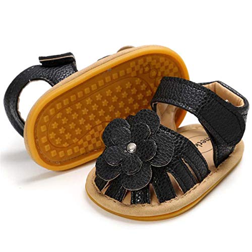 KaKaKiKi Summer Baby Girls Sandal Rubber Soft Sole Flower Bow Knot Non Slip Closed Toe Outdoor Toddler Princess Dress Flats Shoe Crib First Walker Shoe, A-black, 12-18 Months Infant