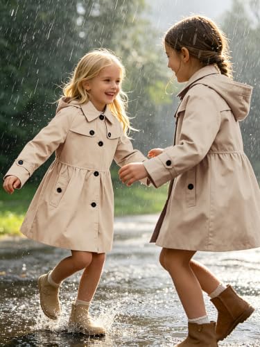 Image of Cromoncent Girl's Rain Jackets Waterproof Hoodie Trench Coat Cute Dress Coat Outerwear, 3-12 Years