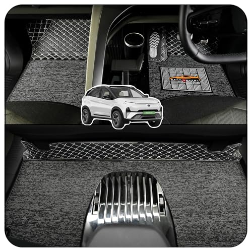 Image of CONTINENTAL [Butterfly 7D Tata Nexon EV Car Mats] Luxury 7D Car Floor Mats for Nexon EV (2024-2026) || Waterproof Nexon EV 7D Car Mats || Color - Black & Silver