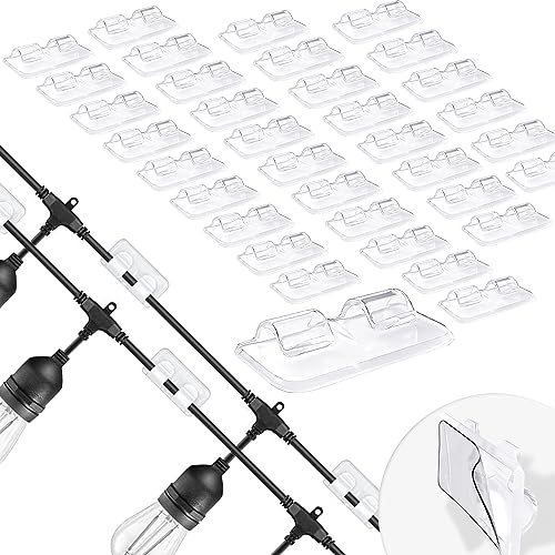 Hooks for Outdoor String Lights, 35 Pack Big Outdoor Adhesive Hooks Heavy Duty, Waterproof Adhesive Strips, Heavy Duty Cable Clip, for Outdoor Indoor String Lights Party Garden Festival Lights Cables