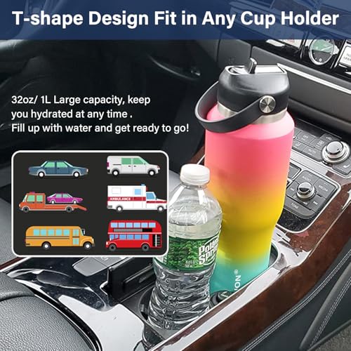 Image of 40 oz Insulated Water Bottle with Straw fit in Car Cup Holder(Cold 48 hrs, Hot 24 hrs) Drinking Bottle with Straw Lid, Spout Lid and Flex Cap Leakproof Travel Thermo Mug,Mint - Pink - Purple