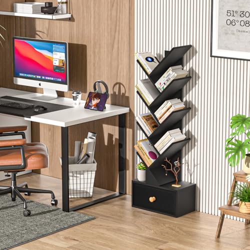 SHEEPAM 8-Tier Tree Bookshelf Floor Standing Storage Bookcase with Drawer - image 6