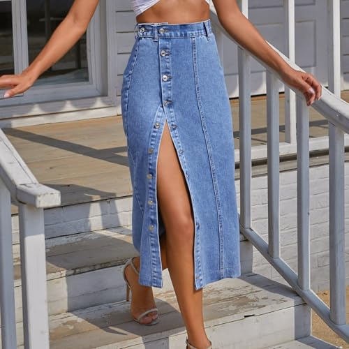 Jeans Pants Trousers Denim Women's Button Irregular Split Denim High Waist Washed Skirt3