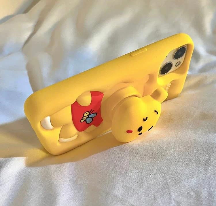 Image of COVERLY for iPhone 14 Plus 3D Cartoon Bear Pooh Case,Full Protective Winnie The Pooh Bee Back Case with Holder Cute Soft Silicone Stylish Fashion Fun Aesthetic Cover for Apple iPhone 14 Plus