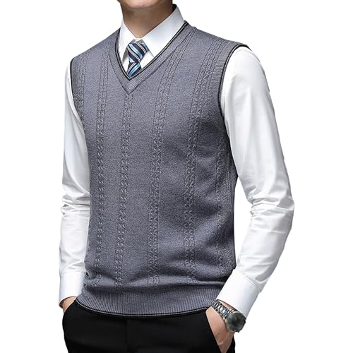 Men Twisted Knitted Sweater Vest Slim Fit Casual Sleeveless Pullover V Neck Cable Striped Vests Sweater