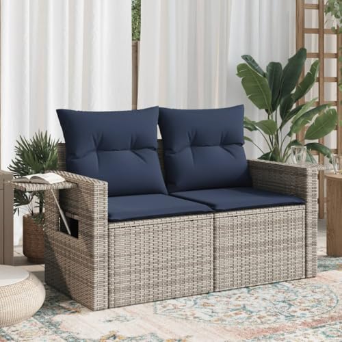 XHNIFBN Gray 2-Seater Patio Sofa with Cushions 48.8'x24.4', Foldable Side Table & Under-Seat Storage, PE Rattan Outdoor Sectional Couch for Balcony Garden Poolside