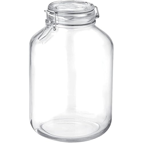 Bormioli Rocco Fido 5L Glass Jar - 169oz Airtight Storage with Metal Clamp & Rubber Gasket - Ideal for Fermentation, Home Canning, Dry Food Storage - Great for Kitchen Organization, Made in Italy