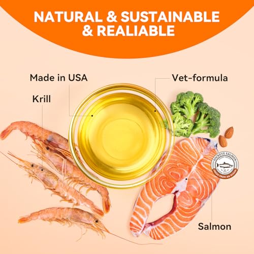 PUAINTA Fish Oil for Dogs, Antarctic Krill & Wild Alaskan Salmon Oil, 25% Omega-3 Krill Oil, EPA & DHA Healthy Skin and Coat, Less Shedding, Itch Skin Relief, Immune Supplement with Pump-8 oz, Liquid