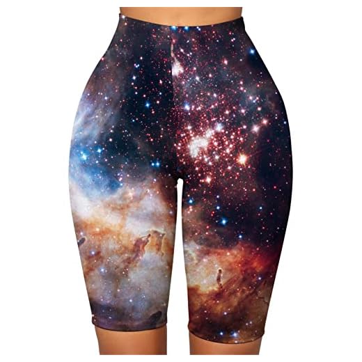 Dam korta sportbyxor yogabyxor, träning gymnastik shorts för kvinnor knälång biker shorts för dam hög midja mager yoga shorts magkontroll löpning shorts sommar gym cykel träningsbyxor jogging T, Svart blå himmel, L