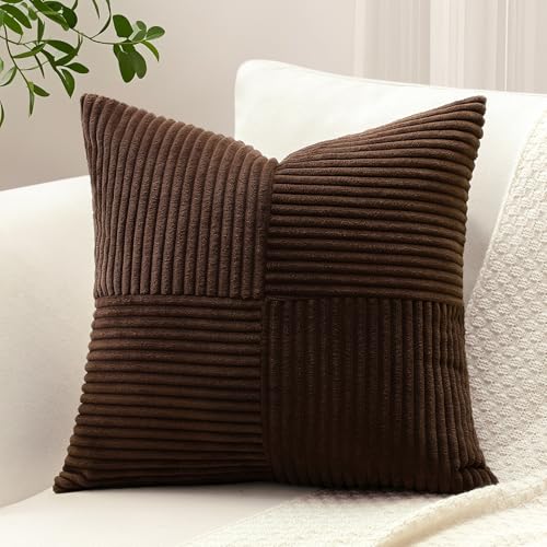 Sungeek Lot de 1 Housse de Coussin 40x40 cm en Velours Côtelé, Housse Coussins Patchwork à Rayures Croisées Doux Taies d'oreiller Décoratives pour Lit Canapé...