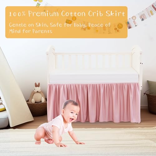 Image of Crib Bed Skirt Dust Ruffle 100% Cotton - Natural, Soft, Breathable for Baby's Delicate Skin, Nursery Toddler Crib Bed Skirt for Baby Boys Girls, Fits Standard Cribs 28 inch x 52 inch with 14 inch Drop