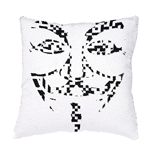 Coussin sequin bleu Anonymous noir : le cadeau déco original pour passionné de tech