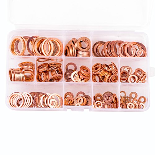 Preisvergleich Produktbild UKCOCO 280 Stück Kupfer-Unterlegscheiben, Dichtung, Flachring-Set, Ölablassschraube, Dichtung mit Box.