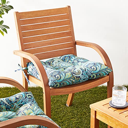 Pillow Perfect Paisley Outdoor Wicker Patio Seat Cushion Reversible, Weather, And Fade Resistant, Square Corner - 18.5" X 19", Blue/Green Pretty, 2 Count #TOP7