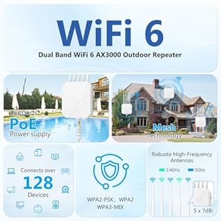 Mugatol AX3000 Outdoor WiFi 6 Extender - 2026 Outdoor Access Point - Long-Range Dual Band WiFi, IP67/PoE/5 Antennas for Events, Commercial Use | Starlink-Compatible