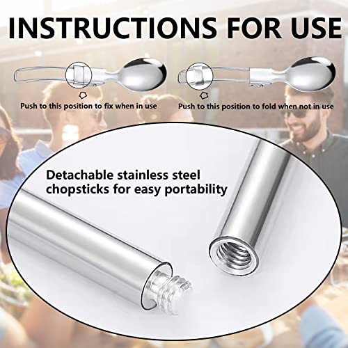 Kitchenmade 4 Pack Reusable Flatware Sets Knife, Fork, Spoon, Chopsticks, Stainless Steel Folding Utensil Set & Nylon Storage Bag ，Ultralight Utensils For Backpacking/Hiking/Camping #TOP4