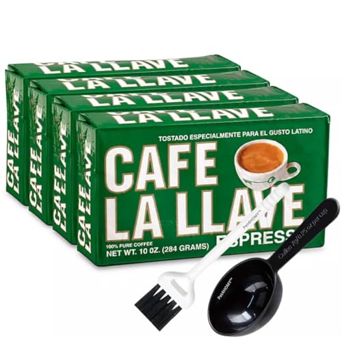 4 Pack - Cafe La Llave Dark Roast Ground Espresso Coffee, 10 Ounces each, (40oz total) - BONUS Pet4HOMY coffe machine clean set