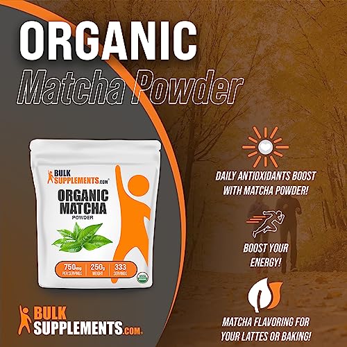 Bulksupplements.com Organic Matcha Powder - Matcha Organic, Matcha Powder For Latte & Baking, Culinary Grade Matcha Powder - Organic & Gluten Free, 750Mg Per Serving, 250G (8.8 Oz) #TOP2