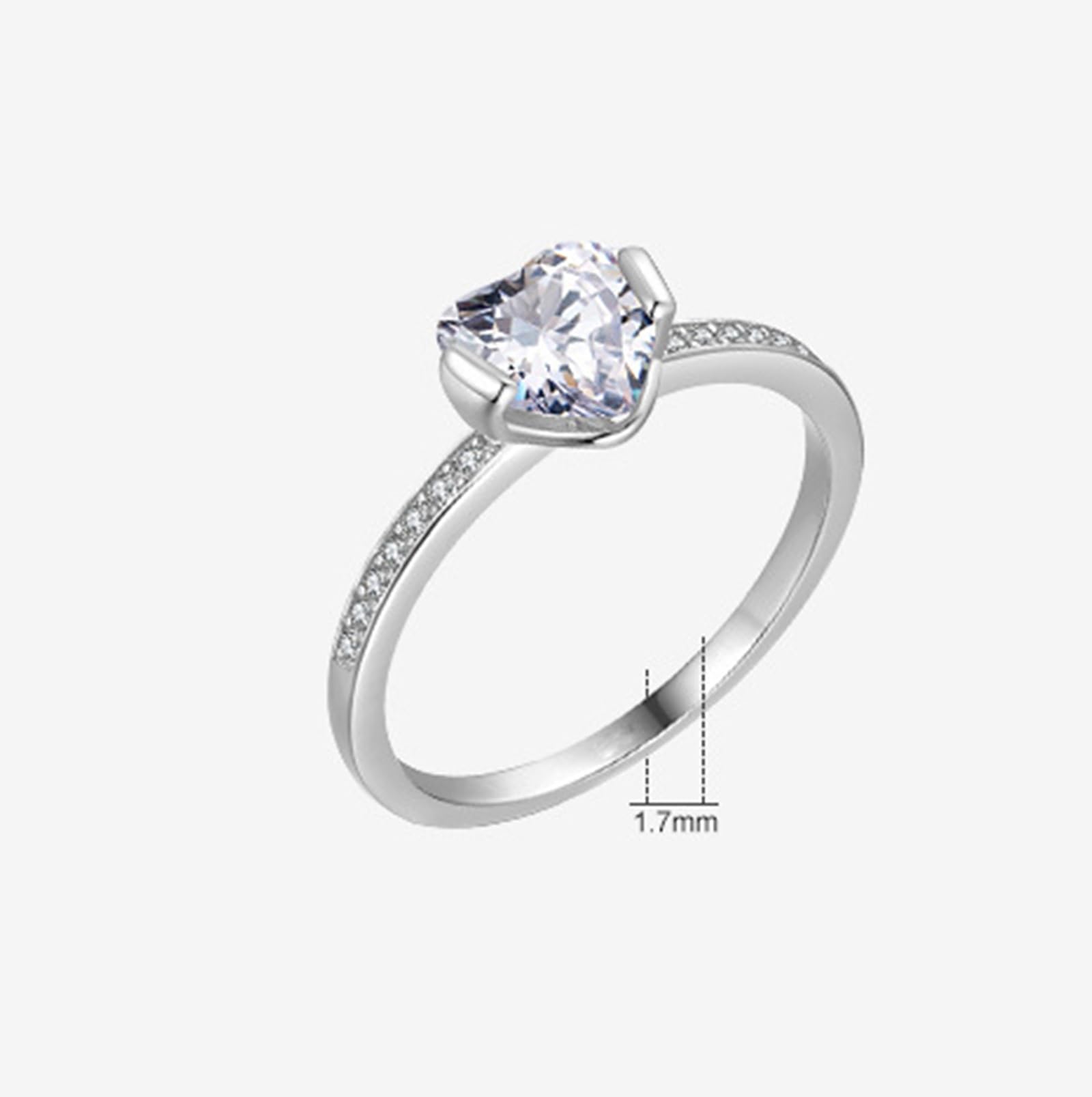 Pierścionek damski 14k 585, pierścionek ślubny, prawdziwe złoto, serce z moissanite, białe złoto, obrączka ślubna, dla kobiet, rozmiar 53 (16,9)
