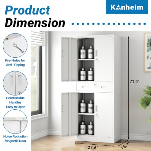 Image of Metal Storage Cabinet with Lock Door, Adjustable Shelves, 1 Drawer