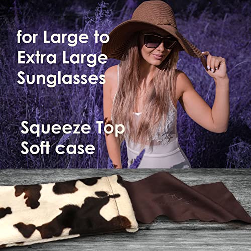 Women Soft Sunglasses Case Squeeze Top | Large Eyeglass Case | Soft Glasses Case Holder | Passport Holder | Earbud & Phone Charger Storage Case (Ct8 Brown Pony) #TOP1