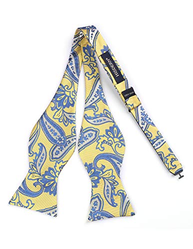 Hisdern Yellow Bow Ties For Men Self Tie Paisley Mens Bow Tie And Pocket Square Set Classic Business Formal Tuxedo Bowtie Handkerchief For Wedding Party #TOP2