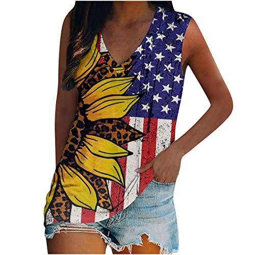 Vintage Tank Top For Women Us Star Stripes Flag Printed Blouse Tops 4Th Of July Outfits Summer Going Out T-Shirts #TOP5