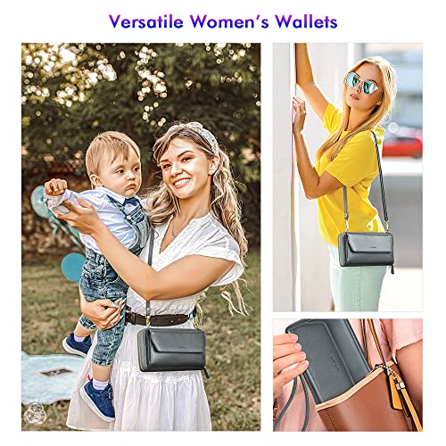 Image of nuoku Womens RFID Wallet Purse Wristlet Crossbody Clutch with Zip Around 2 Strap | RFID