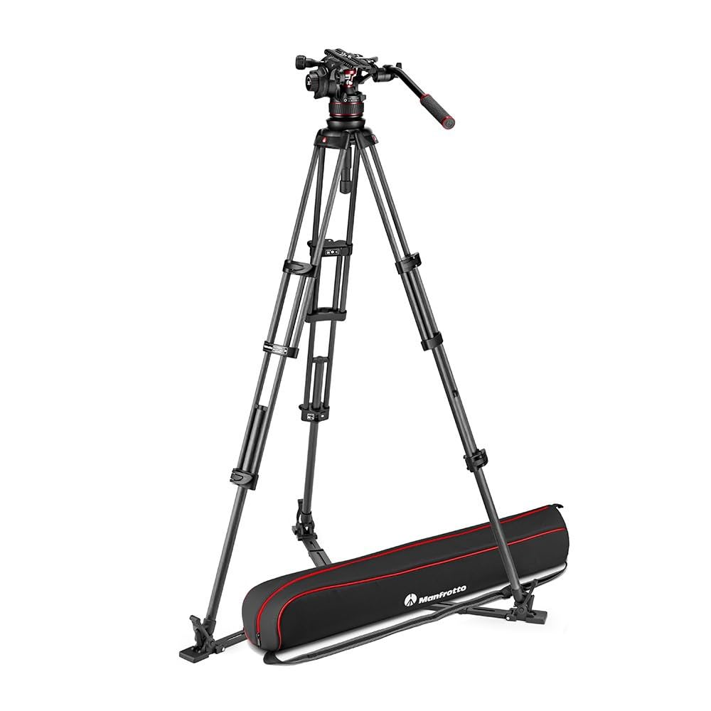 Manfrotto MVK612TWINGC Rotule Vidéo Fluide Nitrotech 612 avec Trépied Carbone à Double Tube avec Entretoise au Sol pour Appareils Reflex ou Hybrides et Caméras Vidéo - Charge Admissible 12 kg