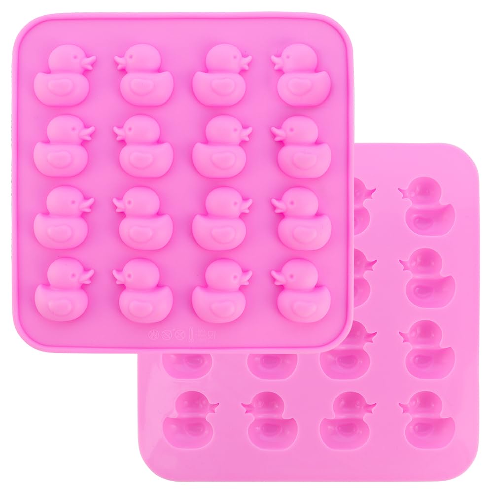 Photo 1 of 2 Pack 16-Cavity Duck Shaped Silicone Mold Non-Stick Food Grad Mini Size Rubber Duck Pink Duck Silicone Mold for Cupcake Decoration Gummy Jelly Hard Candy Chocolate Ice Cube Trays