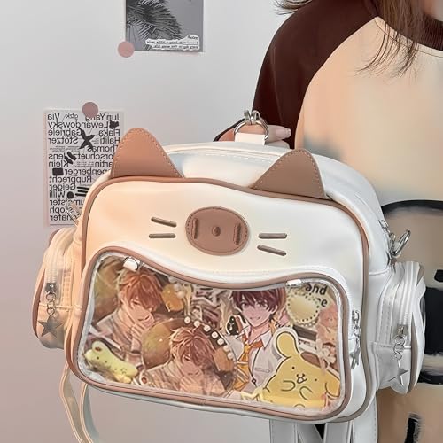 Image of Kawaii Ita Bag Backpack with Insert Cute Cat Crossbody Shoulder Bag Big Capacity Japanese Pin Display Bag (off-white)