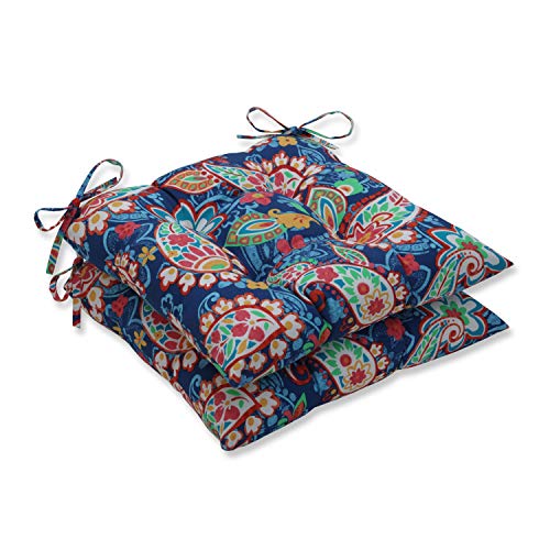 Pillow Perfect Paisley Outdoor Wicker Patio Seat Cushion Reversible, Weather, And Fade Resistant, Square Corner - 18.5" X 19", Blue/Green Party, 2 Count #TOP14