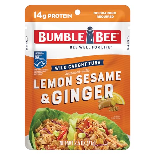 Image of Bumble Bee Lemon Sesame & Ginger Seasoned Tuna Pouch - Wild Caught and Ready to Eat for Snack, Salad, Korean Tuna Bowl - 14g Protein per Serving - 2.5 oz Packet (Pack of 1)