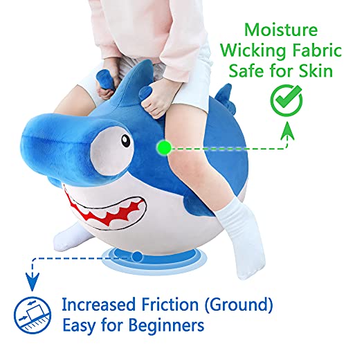 iPlay, iLearn Bouncy Pals Kid Shark Bouncy Balls, Toddler Hammer Head Shark Bouncing Ball W/Handle, Outside Ride Hopper Toy, Outdoor Active Hopping Jumper, Birthday Gift 2 3 4 5 6 Year Old Boy Girl - Image 5